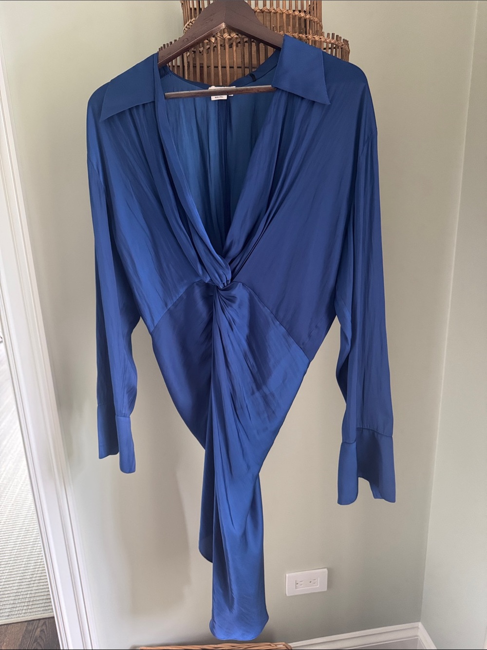 Women's Blue Twist-Front Draped Blouse